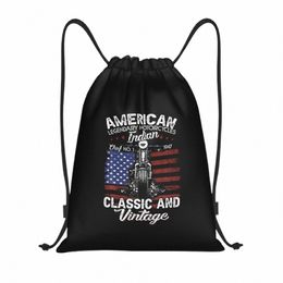 american Flag Biker Motorcycle Vintage Indian Bike Drawstring Bags Gym Bag Hot Lightweight w4xp#