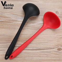 Spoons Venlohome Non-stick Silicone Ladle Soup Spoon Curved Handle Heat Resistant Round Scoop With Hygienic Coating FDA Cook Utensils