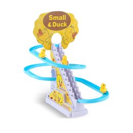 Electric Rail Racing Track Small Duck Climbing Stairs Toy Music Duck Roller Coaster Toy DIY Racing Track Toy for Boys Girls Gift