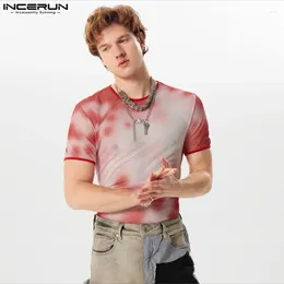 Men's T Shirts 2024 Men Tie Dye Mesh Transparent O-neck Short Sleeve Camisetas Streetwear Fitness Fashion Clothing INCERUN S-5XL