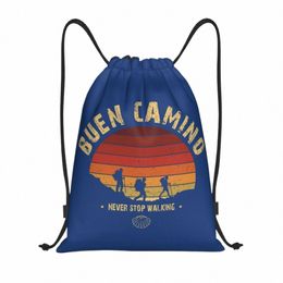 hiking The Camino De Santiago Vintage Badge Drawstring Backpack Women Men Gym Sport Sackpack Foldable Shop Bag Sack N4VS#