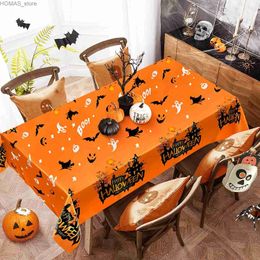Table Cloth Halloween Pumpkin Castle Rectangle Tablecloth Kitchen Table Decoration Reusable Waterproof Table Covers Holiday Party Decor Y240401