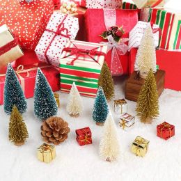 24PCS Artificial Mini Bottle Brush Trees Christmas Village Trees with Wood Base, Small Sisal Tree for Tabletop Christmas Decor