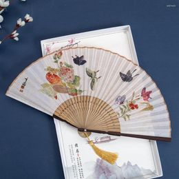 Decorative Figurines Hand-Painted Peony Chiffon Fan Folding Chinese Wind Block Hollow Side Bamboo And Summer