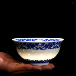 Bowls 1Pcs Blue And White Ceramic Rice Bowl Chinese Retro Household Underglaze Color Tableware