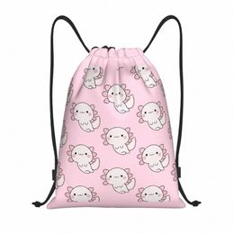 cute Axolotl Drawstring Backpack Women Men Gym Sport Sackpack Foldable Salamander Animal Shop Bag Sack p9eF#