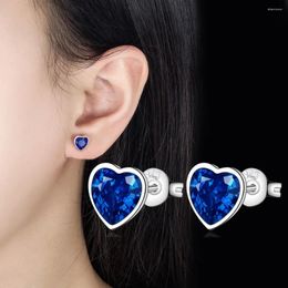 Stud Earrings Luxury 925 Sterling Silver Blue Zircon Heart Crystal For Women High Quality Jewellery Offers With