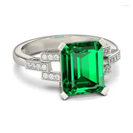 With Side Stones Green Square Semi-precious Stone Wedding Rings For Women Silver Color Cubic Zirconia Crystals Engagement Female Anel