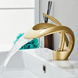 Bathroom Sink Faucets Creative Basin Faucet Brass Grey Mixer Tap Cold Waterfall Golden White