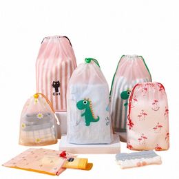 3pcs/set Cactus Dinosaurs Drawstring Supermarket Shop Bags Organizer Shoes Toiletry Pouch Traveling PVC Makeup Storage Bags P3km#