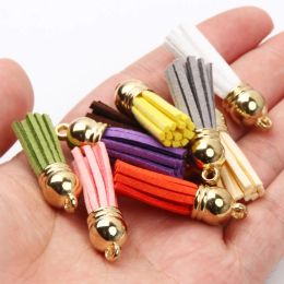 10/20/50Pcs 38mm Gold Colour Suede Faux Leather Tassel For Keychain Cellphone Straps Jewellery Summer DIY Pendant Charms Finding