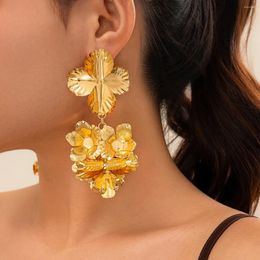 Stud Earrings Fashion Unique Metal Three-dimensional Pleated Flowers For Women Luxury High-quality Long Pendant Jewellery