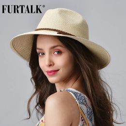 FURTALK Summer Straw Hat for Women Panama Beach Hat Bucket Sun Hats Female Summer Big Brim UV Protection Cap chapeau femme 240325