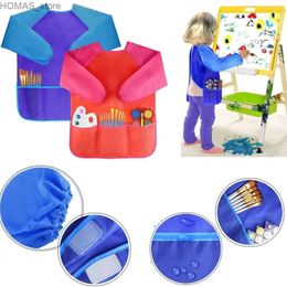 Aprons Durable Baby Apron Colored Long sleeved Apron Waterproof Preschool Feeding Apron Baby Apron Y240401