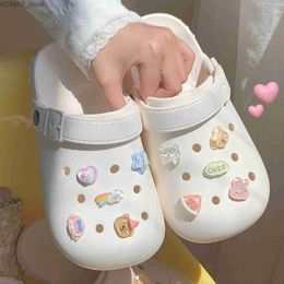 home shoes Summer New Perforated Shoes Women EVA Thick Sole Wearing Elevated Soft Sole DIY Animal Solid Color Two Wear Home Slippers Y240401