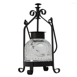 Candle Holders Nordic European Style Candlestick Decoration Candlelight Dinner Glass Lamp Retro Iron Horse Oil Lampshade