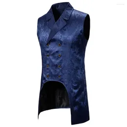 Men's Tank Tops Trendy Printed Waistcoat Medieval-inspired Double-breasted Vest With Irregular Hem Slim Fit Retro Sleeveless For Loyal