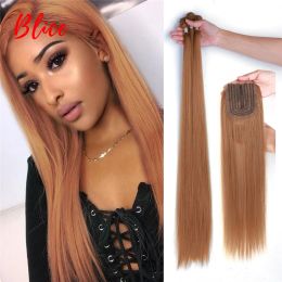 Pack Pack Blice Synthetic Silky Straight Bundle Weave with Closure 30 Inches 3 / 4PCS Black 1B# Hair with Closure Blonde