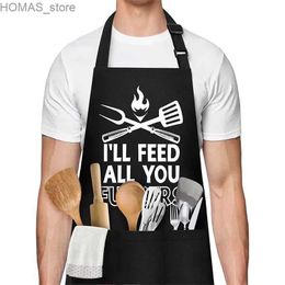 Aprons Fashion Interesting Printed Kitchen Apron Man BBQ House Cooking Chef Pockets Restaurant Unique Birthday Adjustable Apron Y240401