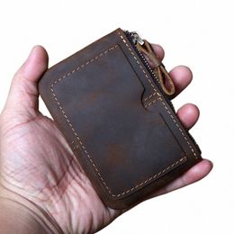 nzpj Leather Mini Men's Coin Wallet Retro Leisure First Layer Cowhide Lady's Change Purse Crazy Horse Leather Credit Card Bag v1JU#