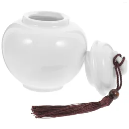 Dinnerware Sets Honey Pot Porcelain Jar For Tea Seal Airtight Ceramic Kitchen Storage Container White Bean Peanut Butter Empty