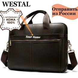 WESTAL Mens Briefcase Bag Genuine Leather Laptop 14 Computer Briecases Bags for Document Messenger 240320