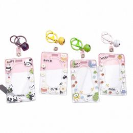 kawaii Plastic Carto Cards Protecting Cover Clear Pig Bear Frog Card Holders with Lg Rope Key Chain Student Bus Card Holder C1MT#