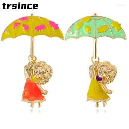 Brooches Cartoon Cute Holding Umbrella Little Girl Brooch Creative Dripping Oil Enamel Pin Fashion Trend Jewelry For Women