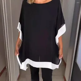 Women's Blouses Women Round Neck Long Top Stylish Summer Casual Tops With Batwing Sleeves Color Block Design Loose Fit For Streetwear