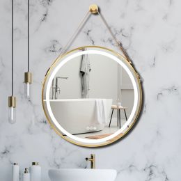 Frame Round Mirror,Round Bathroom Mirror with Light,Wall Mounted Lighted Vanity Mirror, Anti-Fog & Dimmable Touch Switch
