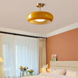 IWHD Yellow Glass LED Pendant Lights Fixtures 40W Copper Bedroom Living Room Beside Nordic Modern Hanging Lamparas Pendente