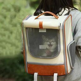 Cat Carriers Rain Cover Carrier Panoramic Breathable Outdoor Portable Handle Fashion Backpack Canvas Bag Leather Mochila Gato Dog Carry