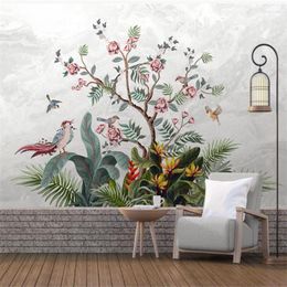 Wallpapers Wellyu Customized Wallpaper 3d Medieval Hand Painted Flowers And Birds Tropical Rainforest Marble TV Background Wall