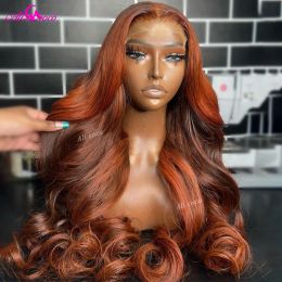 Highlight Ginger Brown Body Wave Lace Front Wig Pre Plucked Malaysia Hair Wig 13x6 Lace Frontal Wig For Women Transparent Lace