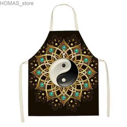 Aprons Buddhist Mandala Lotus Pattern Kitchen Apron Smudge Resistant Sleeveless Apron Chef Clothing Cooking Accessories Chef Bib Y240401