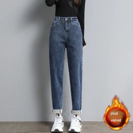 Women Jeans Winter Thick Velvet High Waist Skinny Pants Fleece Warm Slim Fit Stretch Ladies Casual Denim Pencil Trousers