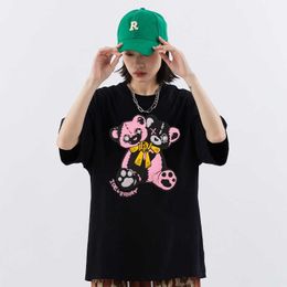 American Fashion Brand Doll Bear Plush Foam Short Sleeved Street Summer Pure Cotton T-shirt for Men and Women Couples