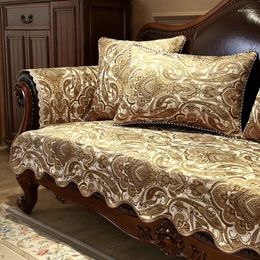 Chair Covers Luxury Sofa Cover Cushion Non-slip Chenille Jacquard Retro Embroidery Slipcover Furniture Protection Home Decor