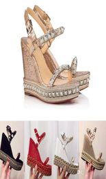 Designers Platform Wedge Sandals Espadrille Shoes Women039s High Heel Summer Sandals Silver Glittercovered Leather 1043346