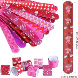 Valentine's Day 24PCS Slap Bracelets with Valentine Romantic Pink Colour Hearts Patterns Snap Bracelets Wristbands Party Favours