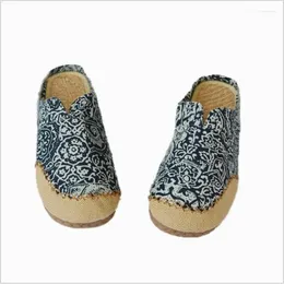 Slippers Unisex Summer Sandals Cotton Printing Casual Men Linen Shoes Sweat Absorbing Cow Tendon Sole Splicing Women