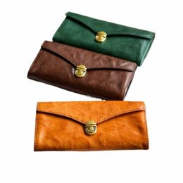 clutch First Layer Cowhide Leather Retro Women Lg Wallet Cell Phe Purses Travel Credit Card Pouch Vintage Mey Bag f9b8#