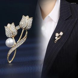 Brooches Tulip Flower Brooch Elegant Design Sense Rhinestone Anti-glare Collar Pin Jewellery Wedding Birthday Gifts Corsage