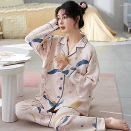 Home Clothing Spring Autumn Winter Cotton Pajamas For Women Men Long Robe Jacket Cute Wear Sleepwear Lover Flannel Warm Lounge Bathrobe