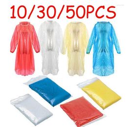 Raincoats 10/30/50PC Disposable Raincoat Adult Emergency Waterproof Rain Coat Hiking Camping Poncho Hood Outdoor Travel Wear
