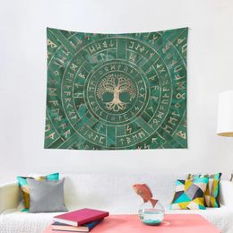 Tapestries Tree Of Life -Yggdrasil And Futhark - Malachite Tapestry Room Decorating Aesthetic Cute Decor Bedroom