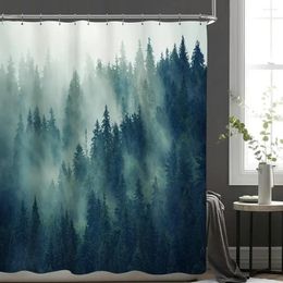 Shower Curtains Forest Curtain Foggy Rainforest Pine Trees Dark Green Nature Landscape Scenery Fabric Waterproof Bathroom Home Decor Set