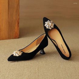 Dress Shoes Phoentin Sexy Pointed Toe 5cm Mid Heels 2024 Retro Sheep Suede Pumps Elegant Women Party Plus Size 41 FT3457