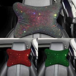 Upgrade Crystal Diamond Car Neck Pillow Auto Headrest Pillow Seat Soft Pillow Rhinestone Bling Car Accessories Interior For Girls Women