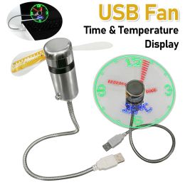 Creative USB Fans Clock Fans Time And Temperature Display Fans With LED Light Cool Gadgets For Laptop PC Notebook DC 5V